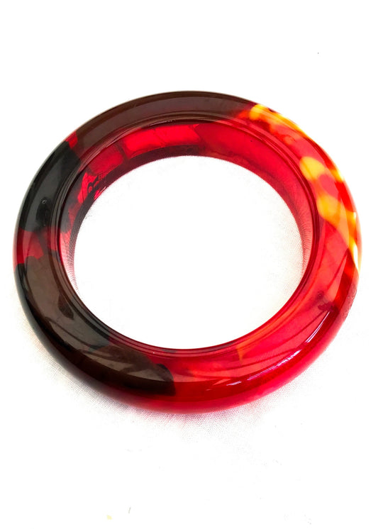 Retro Flame Red Swirly Resin Bangle