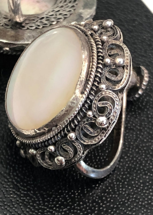 Vintage 30s MOP Etruscan Revival Screw Back Earrings