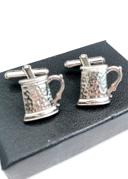 Vintage Novelty Tankard Cufflinks • Hammered Metal