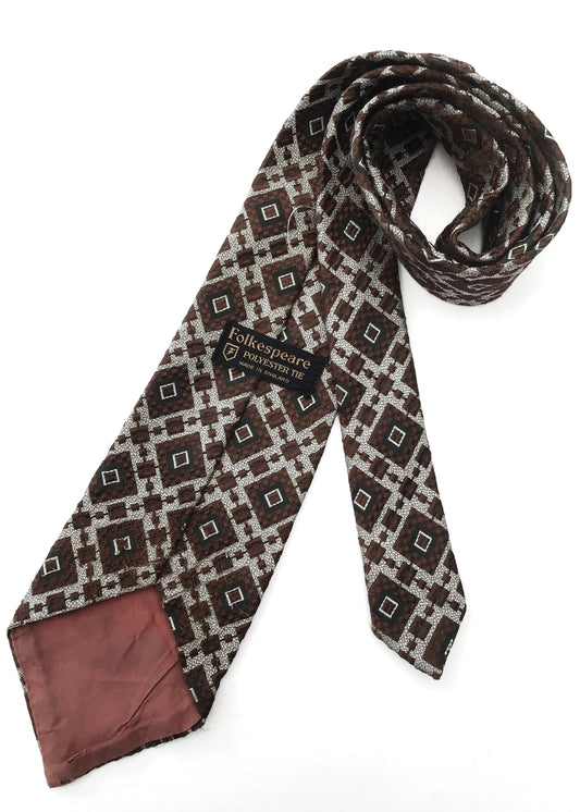 Vintage 70s Brown Textured Folkspeare Wide Neck Tie • Kipper Tie