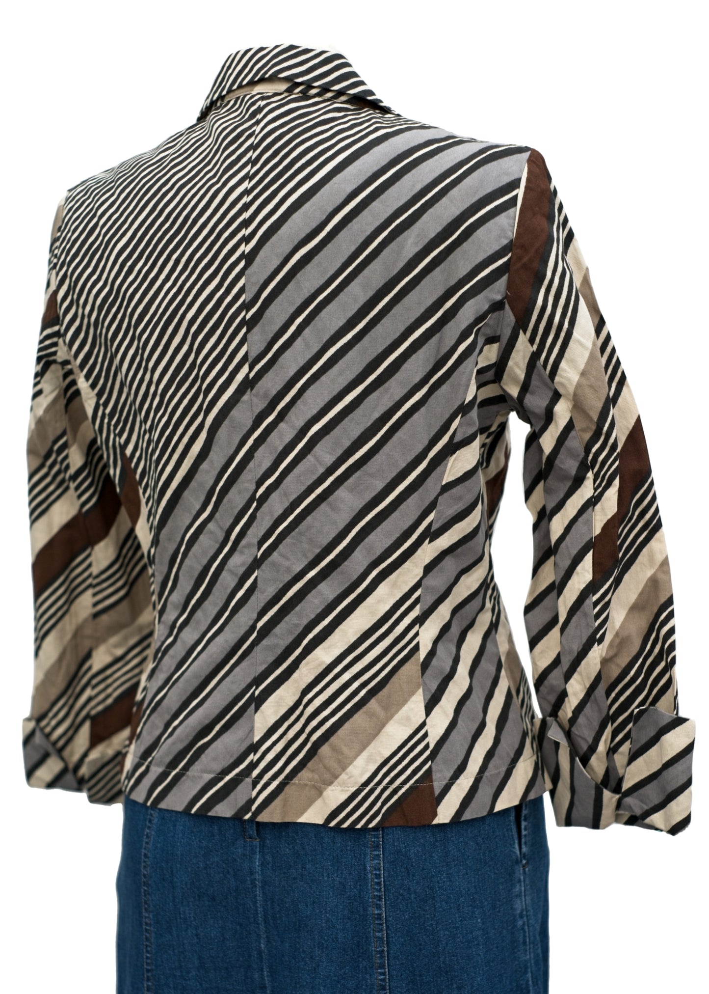 Vintage Brown Striped Gerard Darel Short Sleeve Jacket • 42"