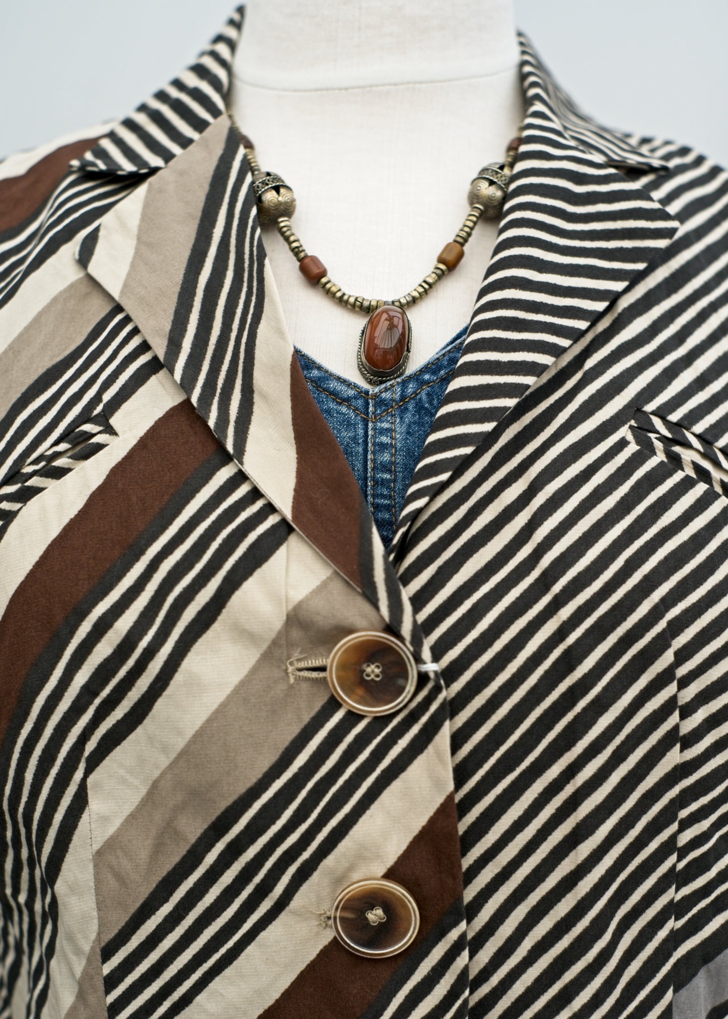 Vintage Brown Striped Gerard Darel Short Sleeve Jacket • 42"