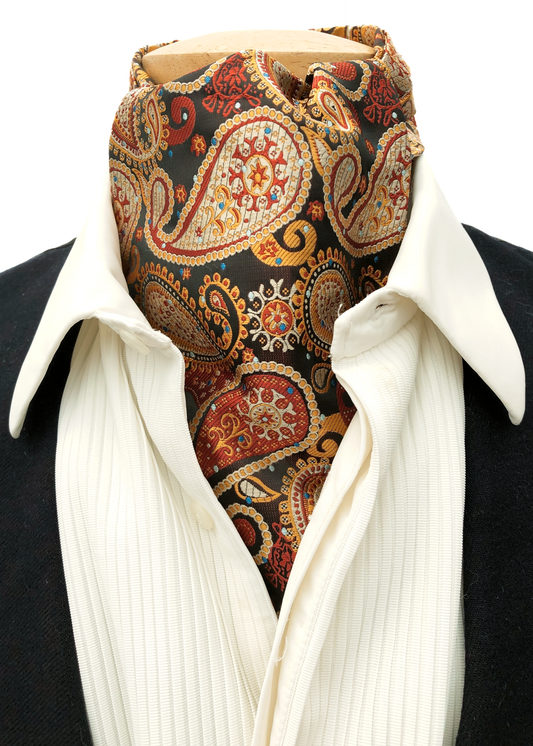 Vintage 60s Gold Paisley Cravat • Jacquard Autumnal Tones