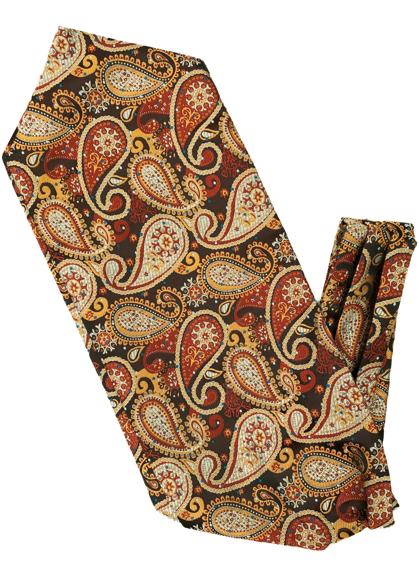 Vintage 60s Gold Paisley Cravat • Jacquard Autumnal Tones