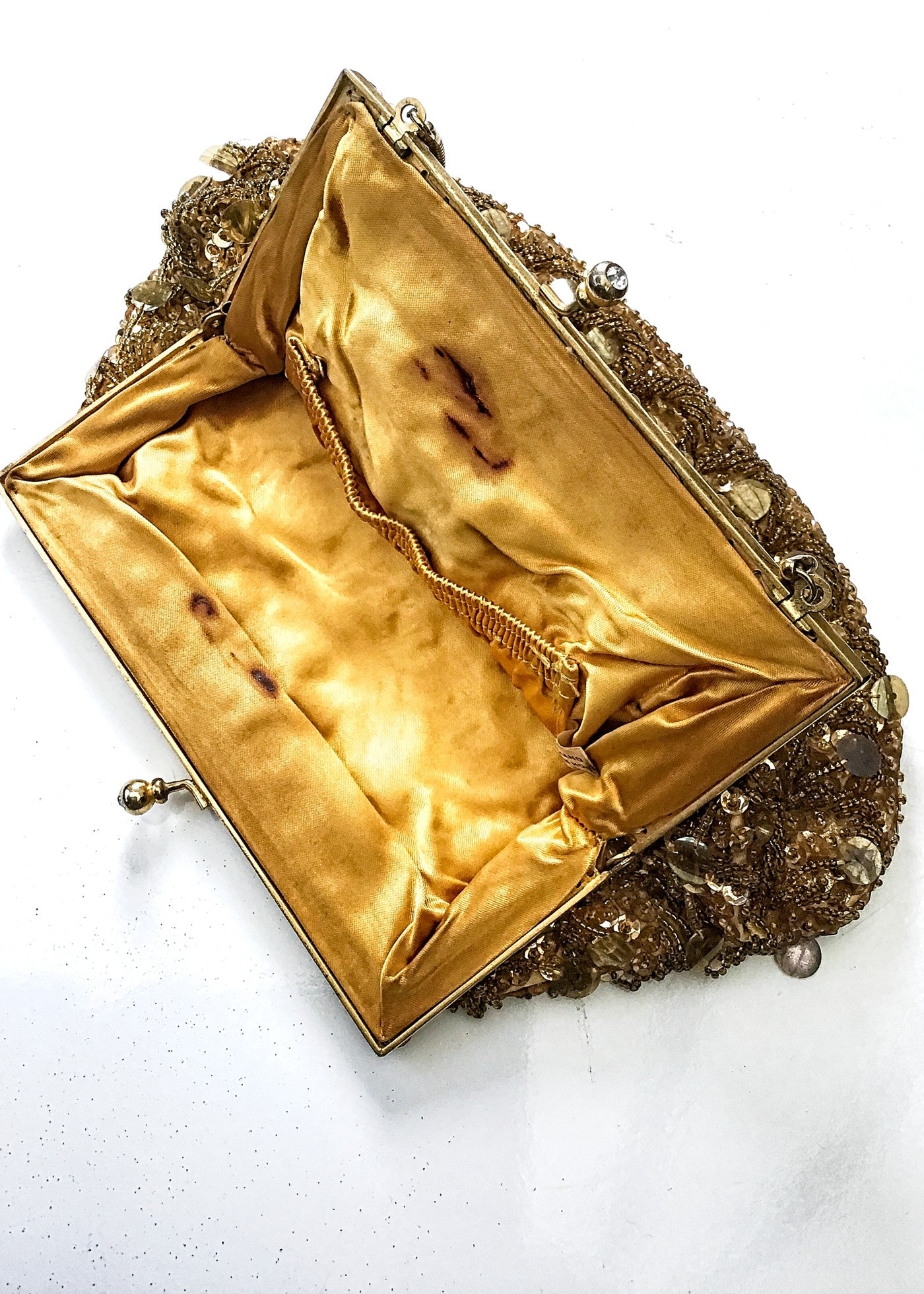 Vintage 60s Gold Sequin Beaded Evening Purse • Snake Chain Handle