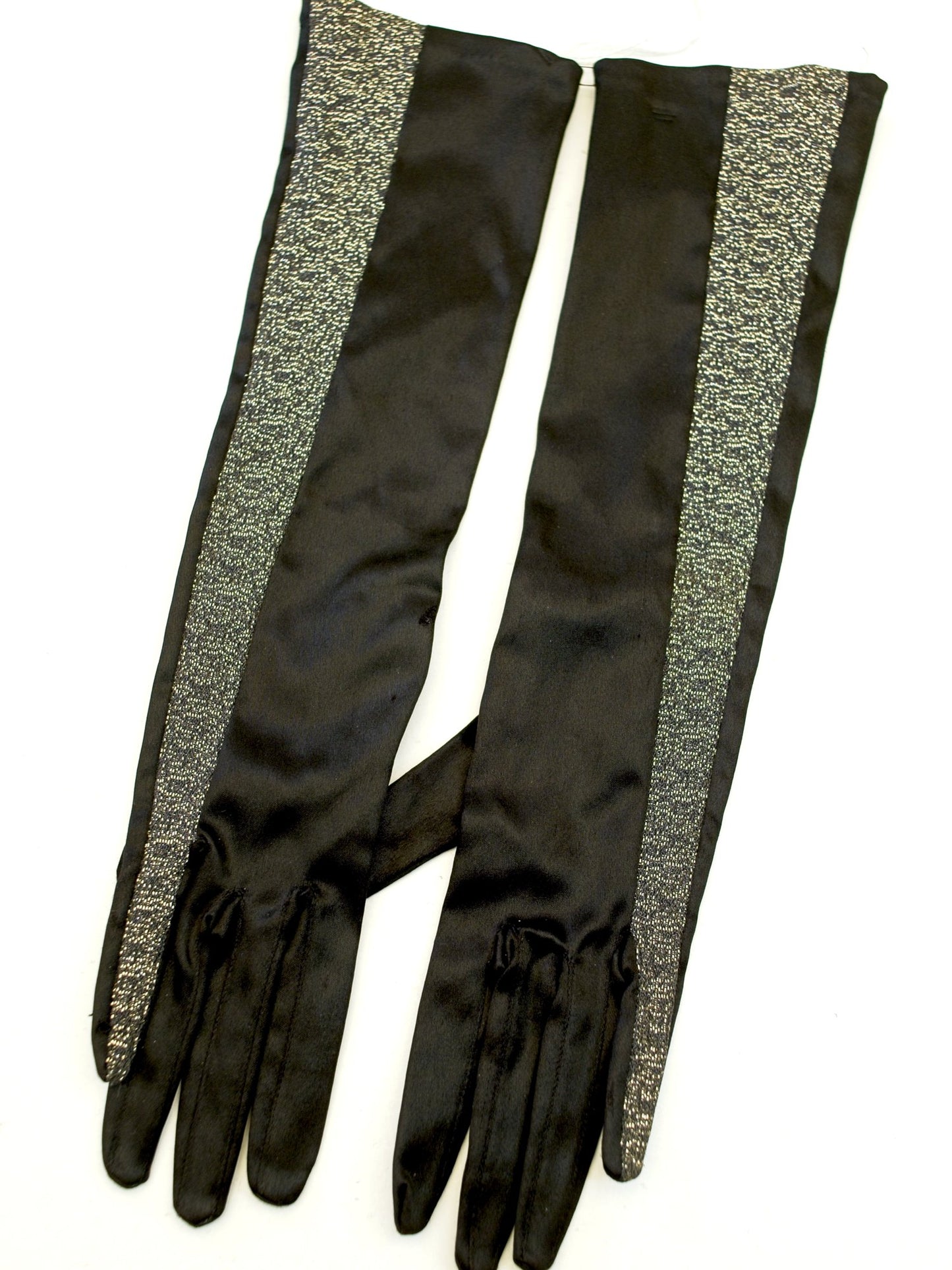Vintage Black Gold Lame Long Evening Gloves