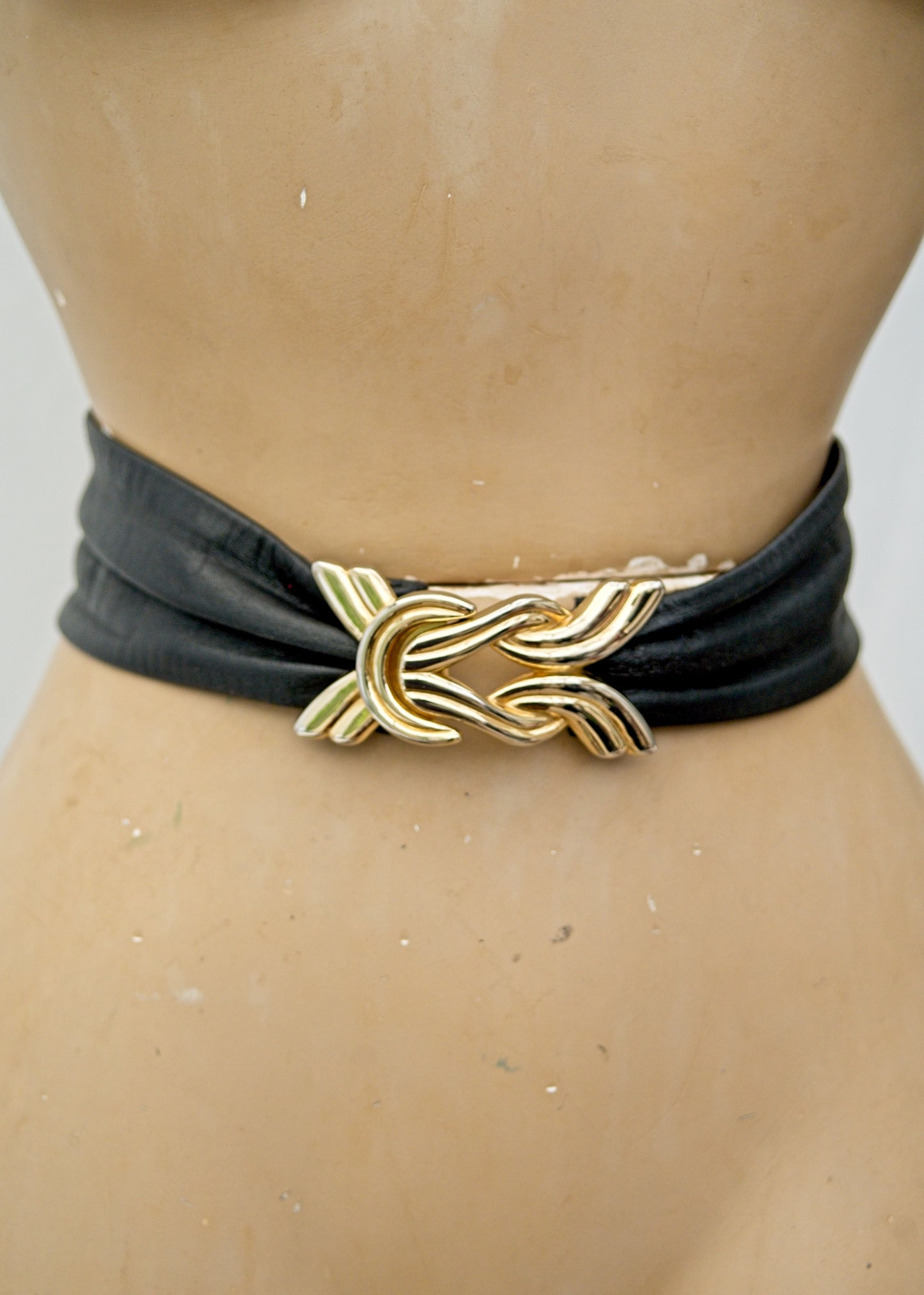 Vintage Leather Cincher Belt with Goldtone Buckle • Adjustable