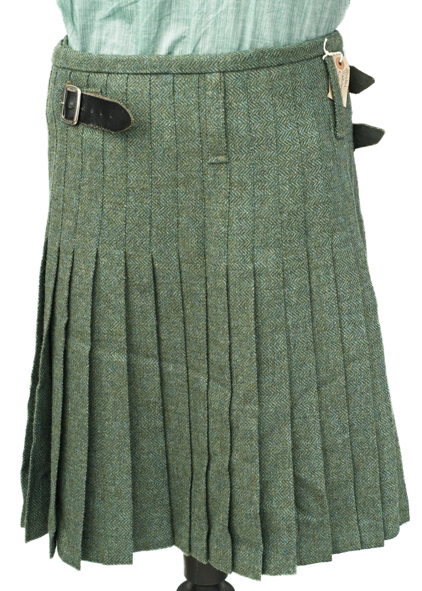 Preloved Traditional Scottish Sage Green Wool Tweed Kilt