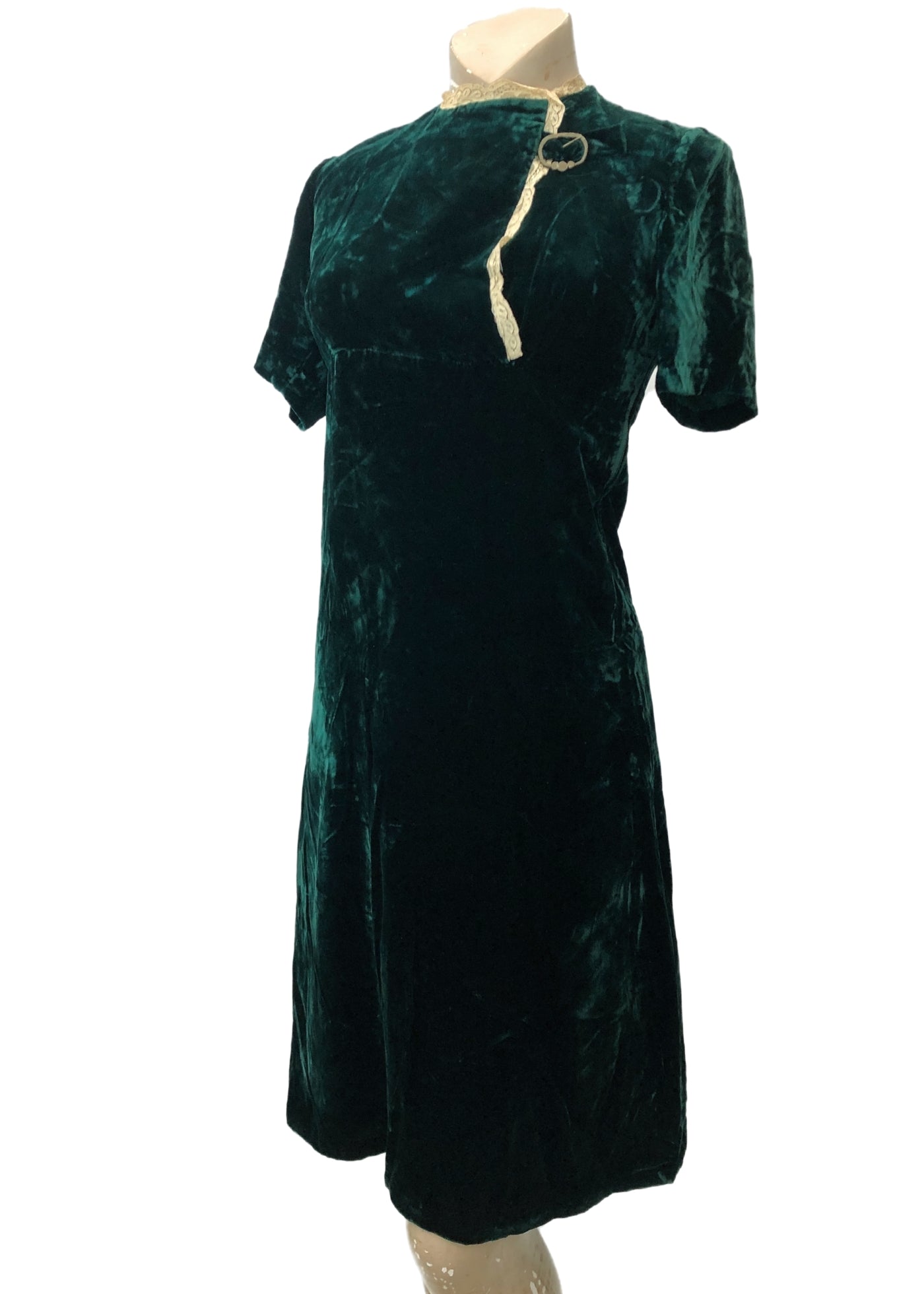 short green velvet dress Vintage 60s Emerald Green Silk Velvet Mod Mini Dress • 8/10 – Top Notch Vintage