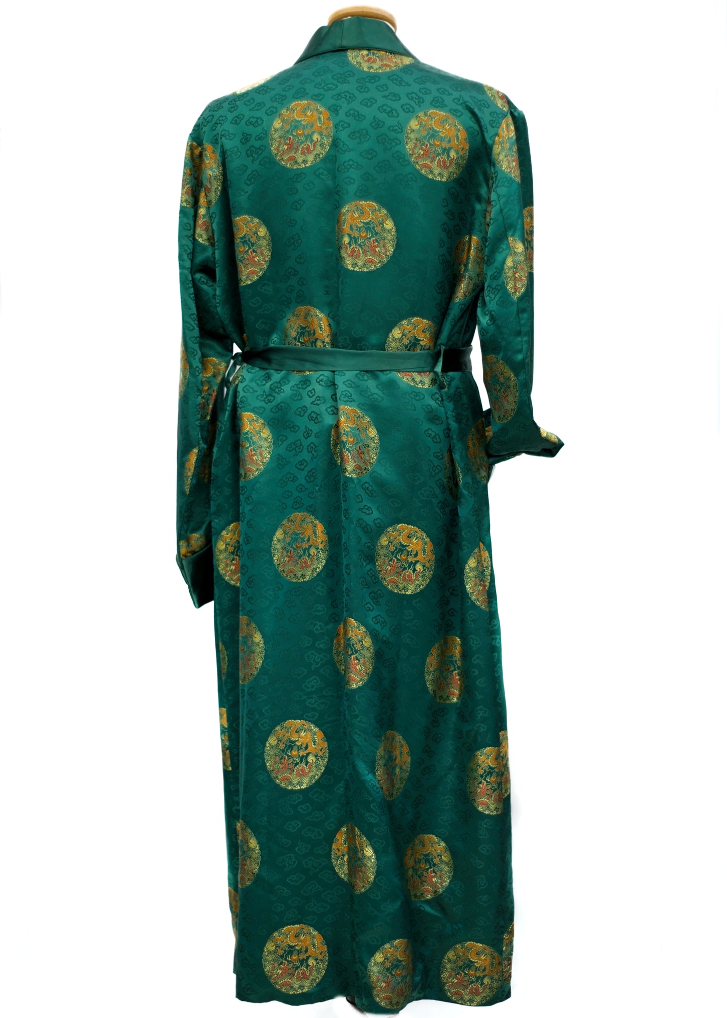 Vintage Men's Green Satin Brocade Gold Dragon Robe Dressing Gown