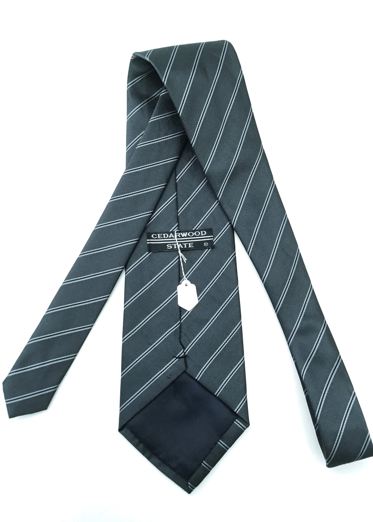 Vintage 80s Grey Green Striped Neck Tie • Cedarwood State