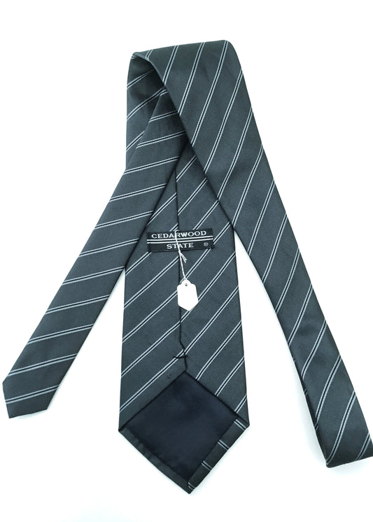 Vintage 80s Grey Green Striped Neck Tie • Cedarwood State