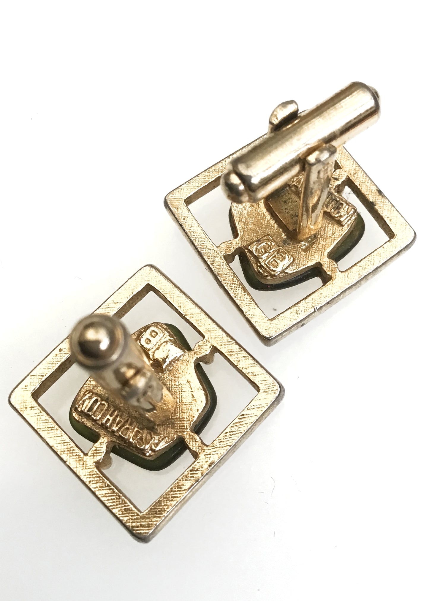 Vintage Sarah Coventry 'The New Yorker' Olive Green Moonglow Cufflinks