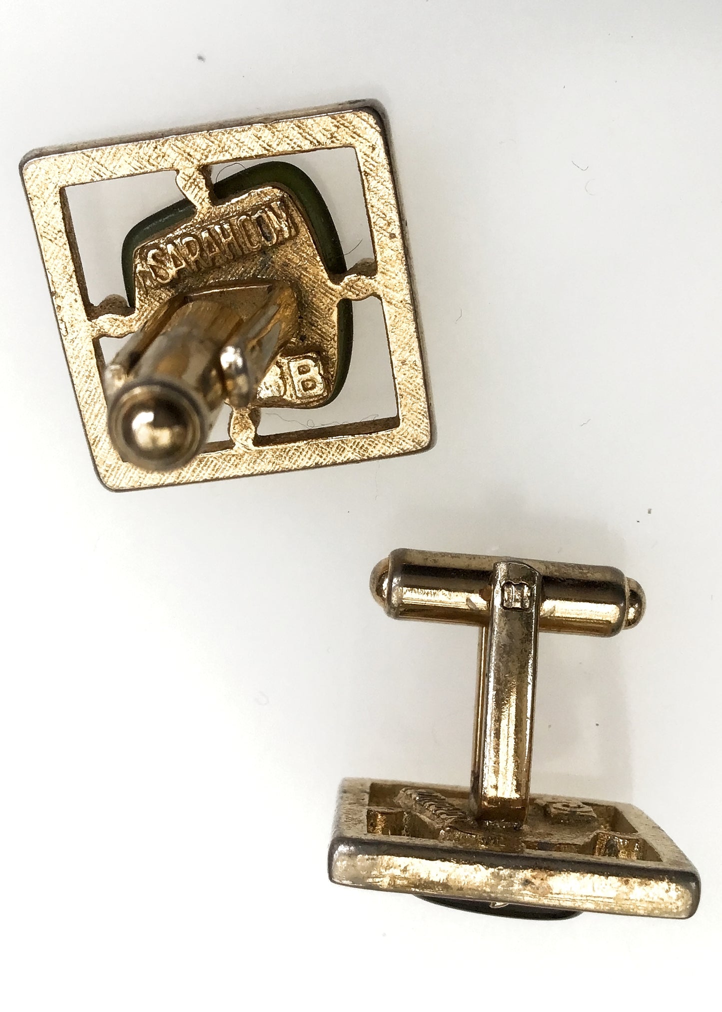 Vintage Sarah Coventry 'The New Yorker' Olive Green Moonglow Cufflinks