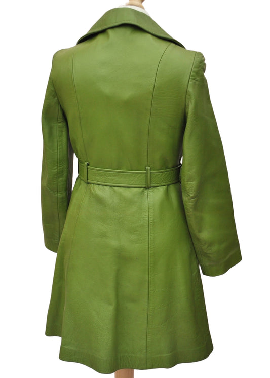 Women's 60s Vintage Pea Green Leather Coat