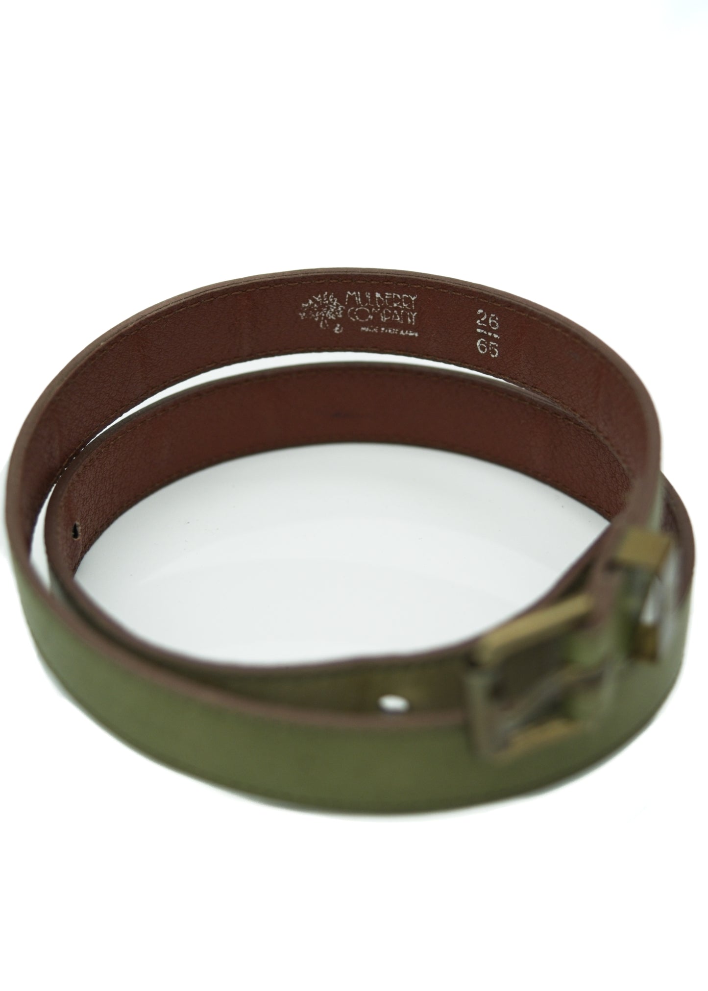 Vintage Olive Green Skinny Mulberry Belt • 24" - 28"