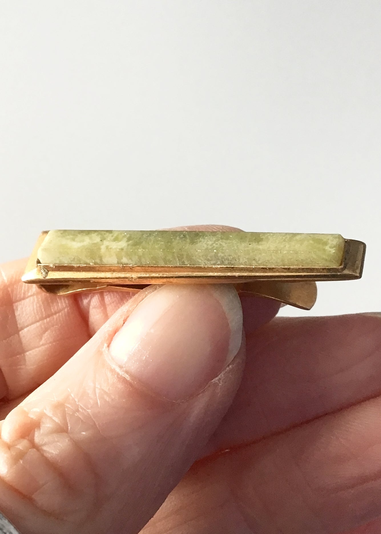 Vintage Green Onyx Goldtone Tie Pin