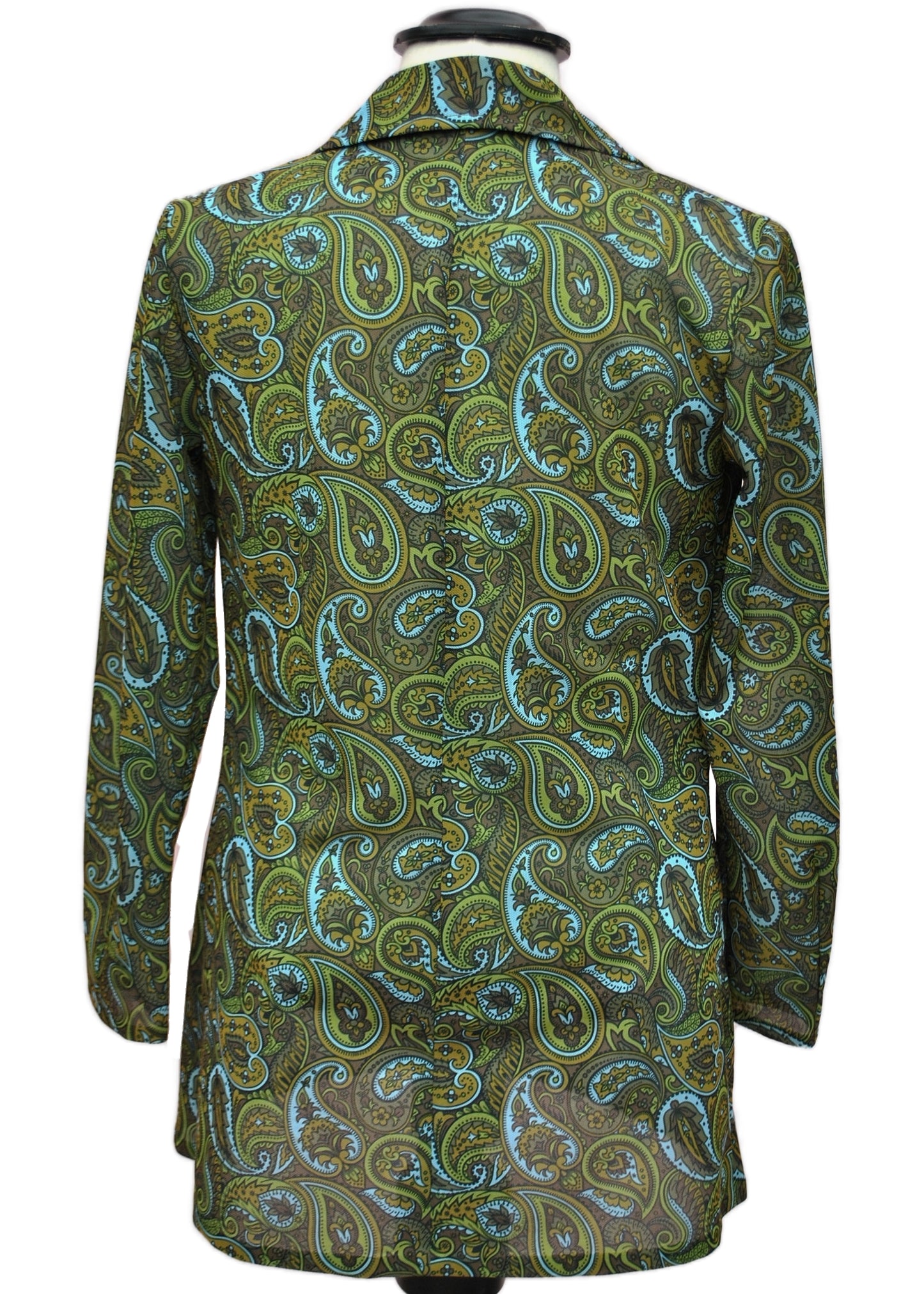 Vintage 70s Green Paisley Blouse Shirt • Nylon