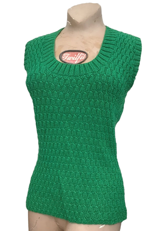 Vintage 70s Hand Knitted Green Tank Top
