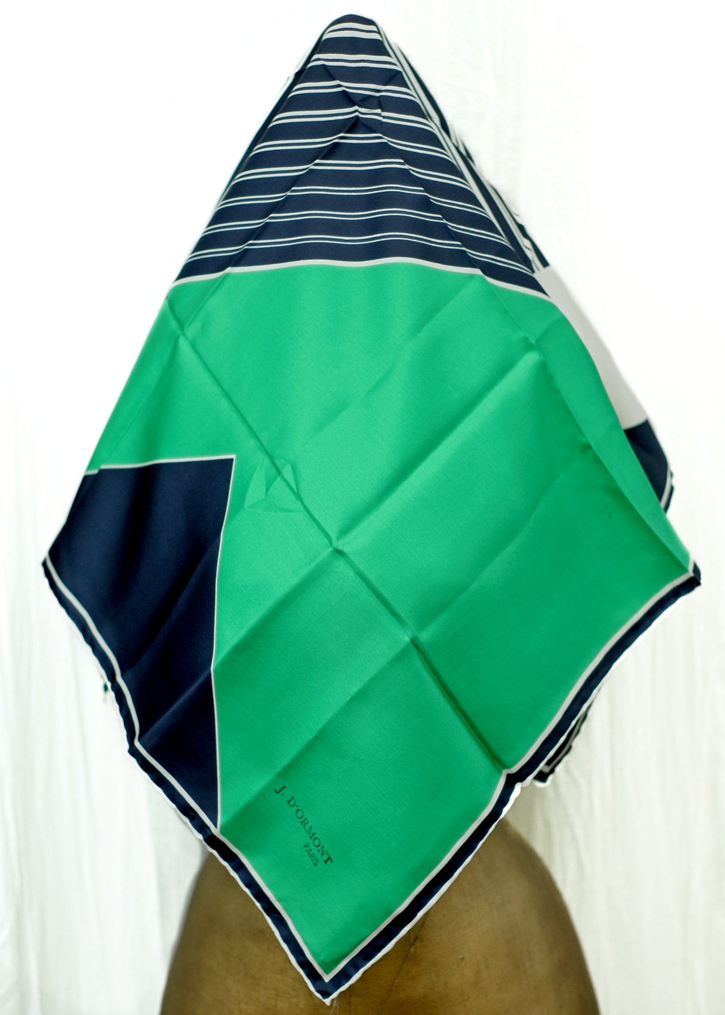 Green, White, Blue Vintage 60s Mod Silk Scarf • J D'Ormont