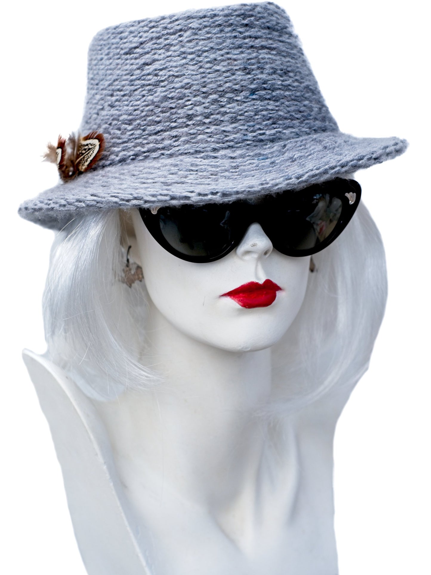 vintage grey knit thermoplastic hat for winter