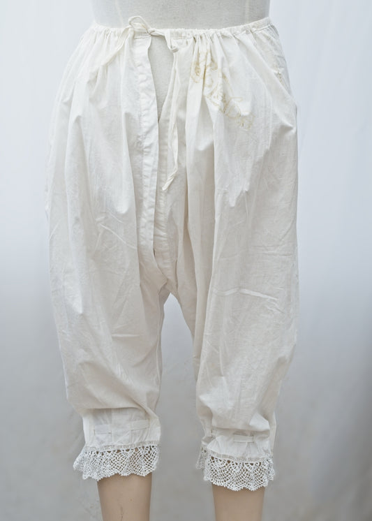 Antique Victorian White Knickerbockers • Split Leg Bloomers
