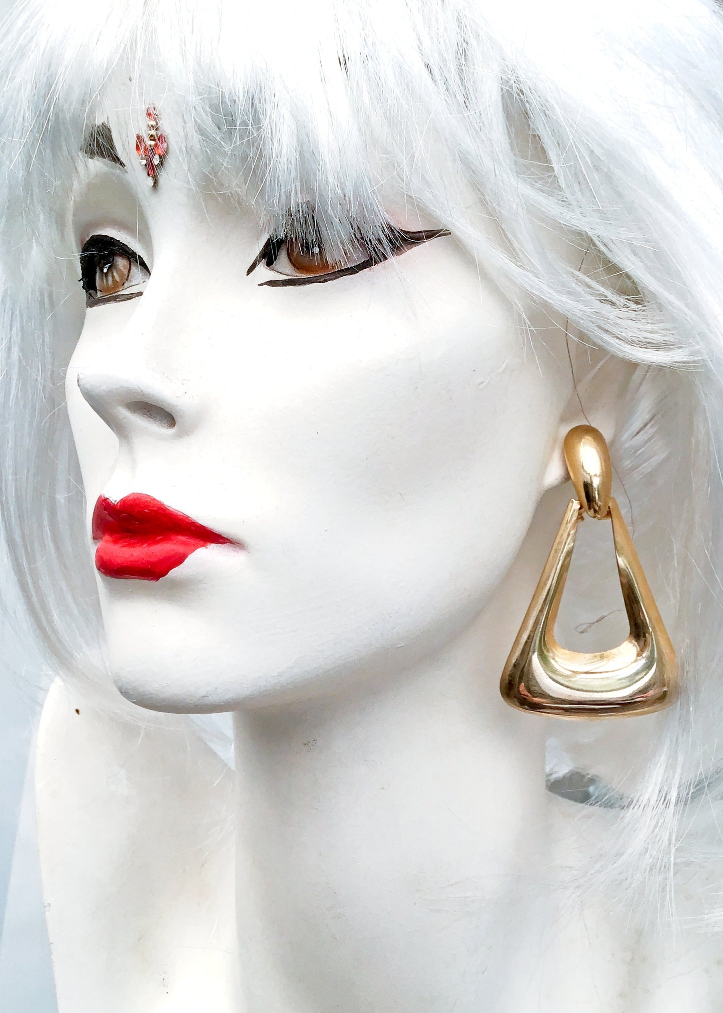 1980s Huge Gold Door Knocker Earrings • Triangle Hoops