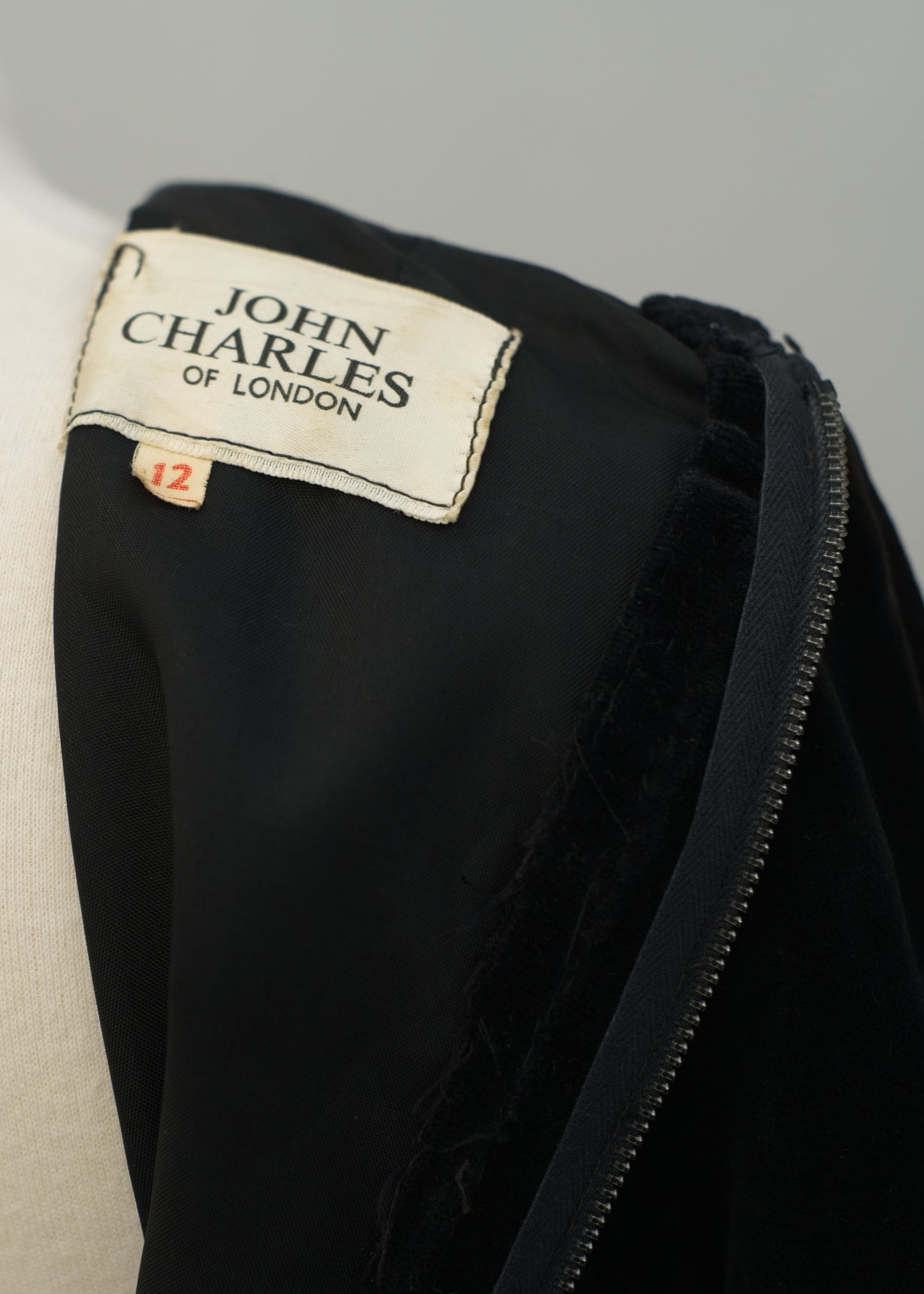 1960s Vintage Black Velvet, Silk John Charles Evening Dress • Gold Braid