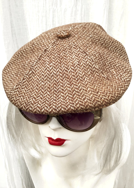 herringbone wool tweed flat cap by kangol design with button on top