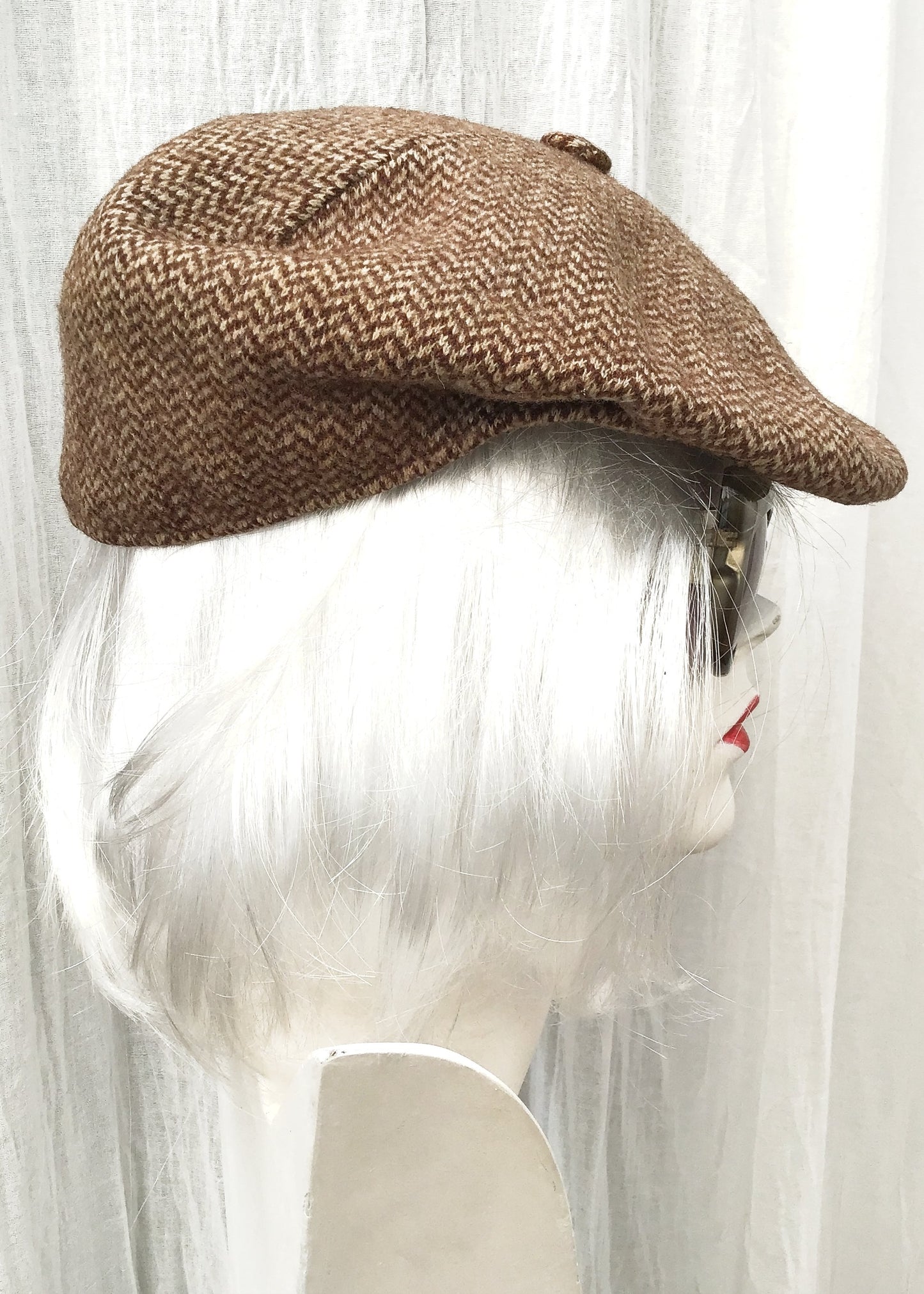 Classic Herringbone Rust Wool Tweed Flat Cap