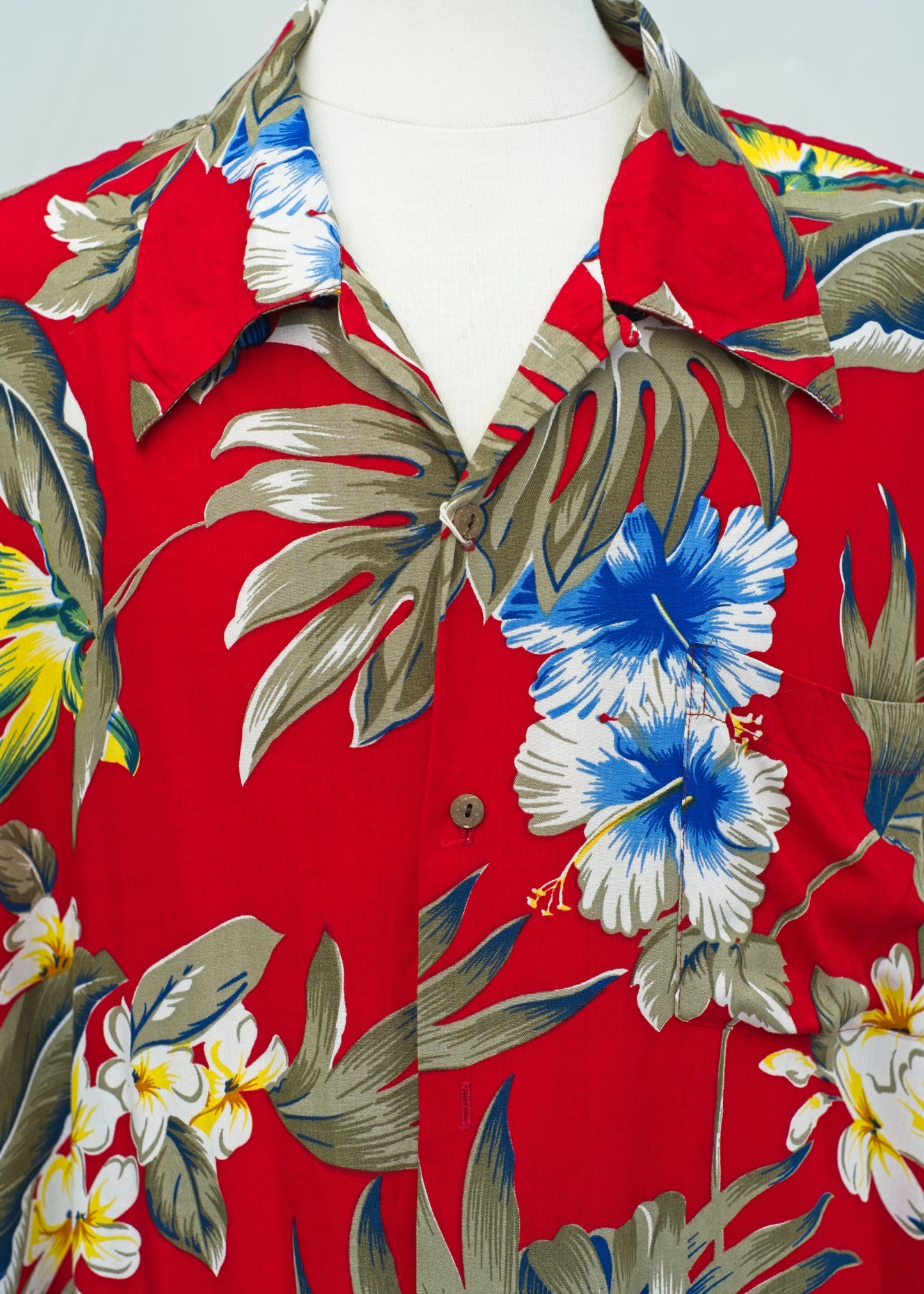 Red Hibiscus Flower Hawaiian Short Sleeve Summer Shirt • Rayon