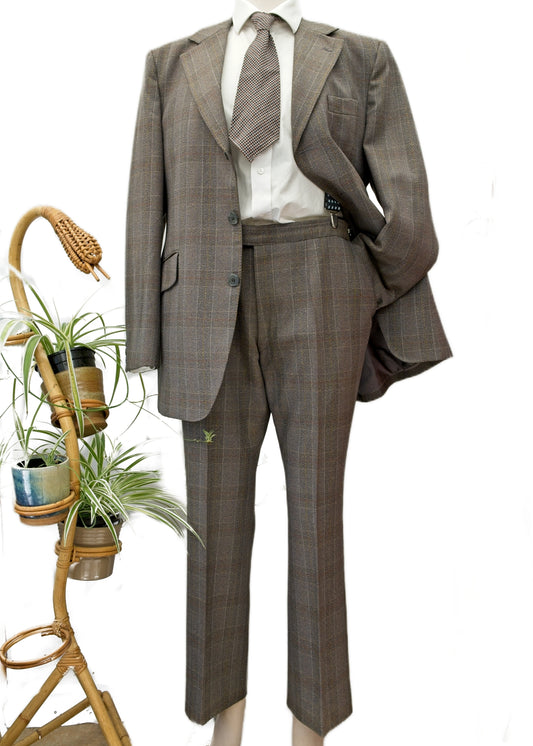 Vintage 1970s mens 2 Piece Kilmaine Grey Check Wool Suit • 44"