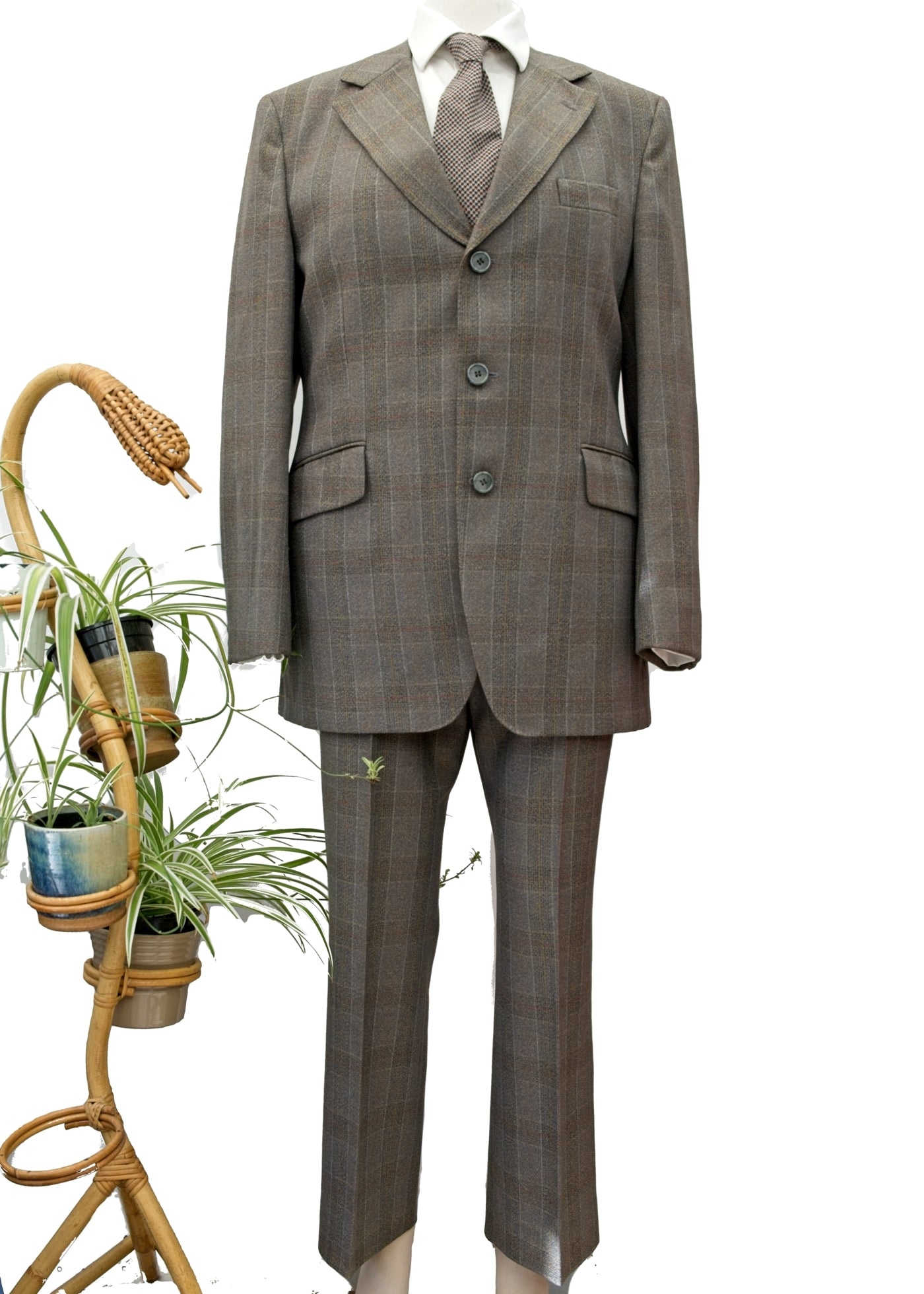 Vintage 70s 2 Piece Kilmaine Grey Check Wool Suit • 44"
