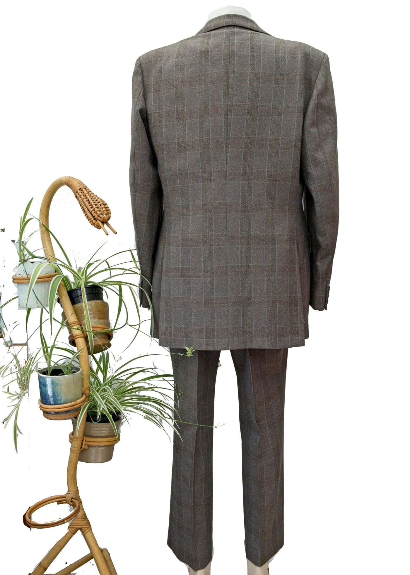 Vintage 70s 2 Piece Kilmaine Grey Check Wool Suit • 44"