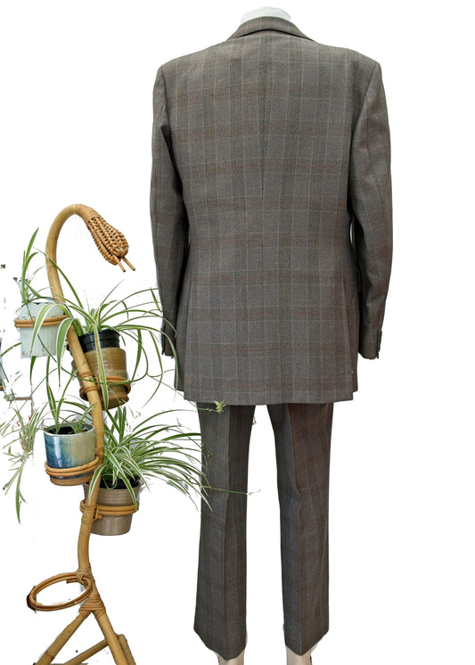 Vintage 70s 2 Piece Kilmaine Grey Check Wool Suit • 44"