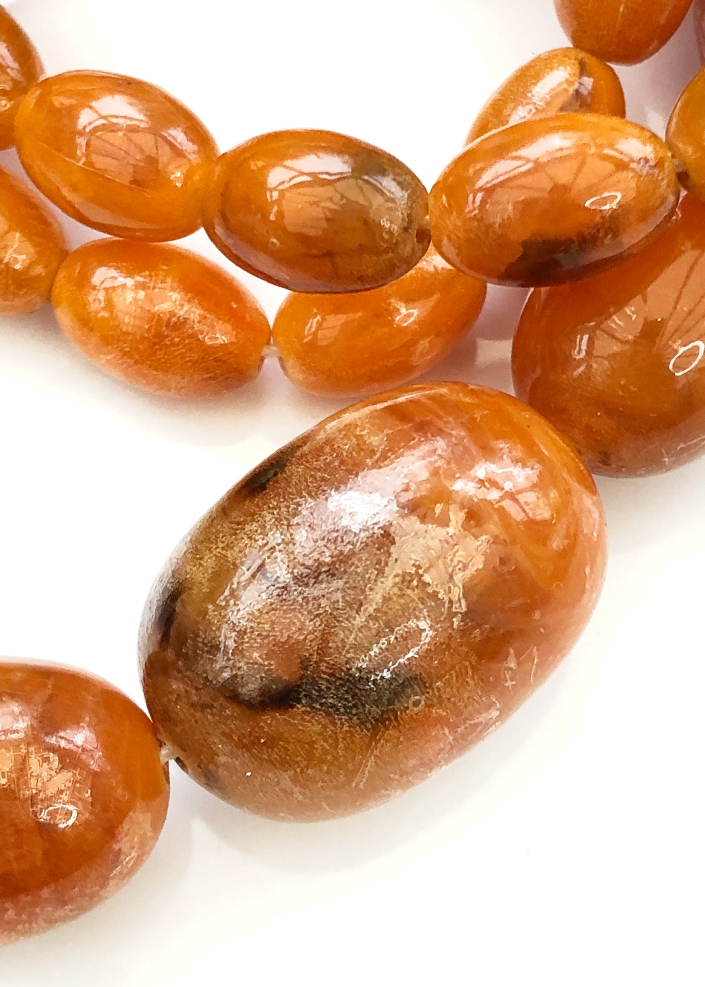 Vintage 30s Pressed Amber Graduated Bead Necklace