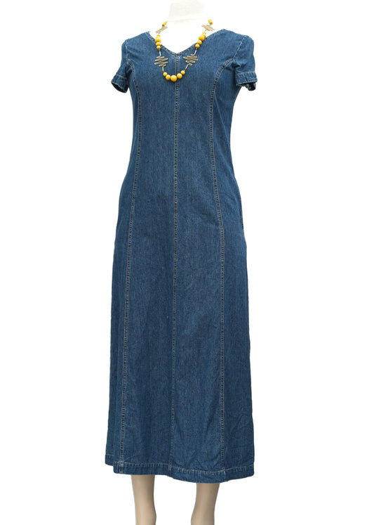 vintage 90s laura ashley denim short sleeve dress, ankle length