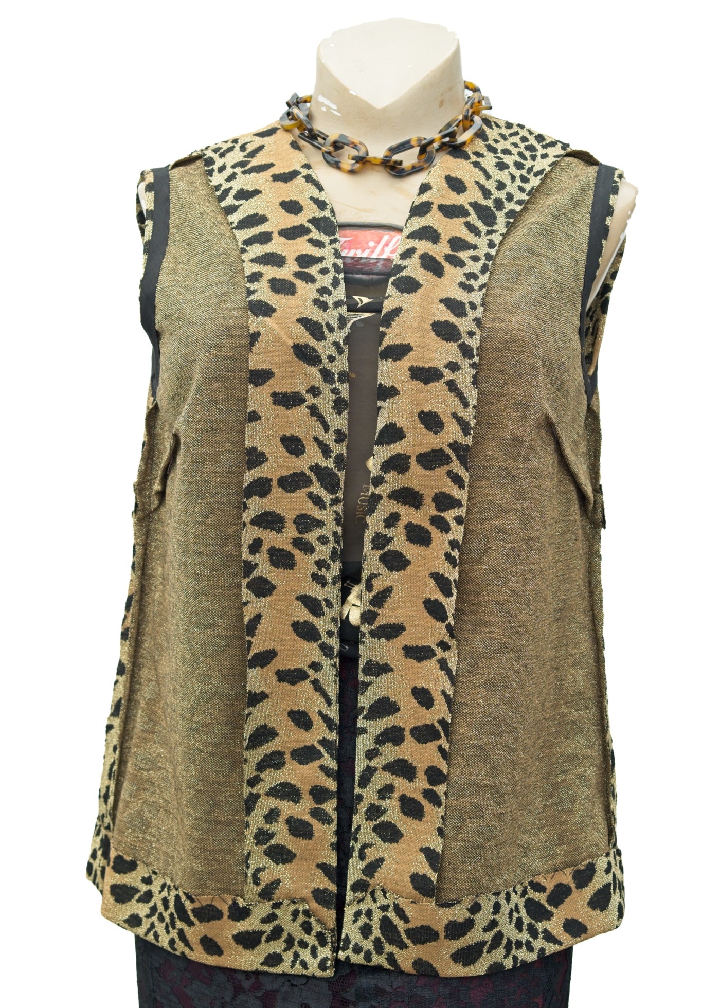 Vintage Glam Rock Gold Lurex Leopard Print Gilet • Handmade