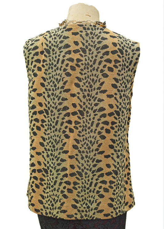 Vintage Glam Rock Gold Lurex Leopard Print Gilet • Handmade