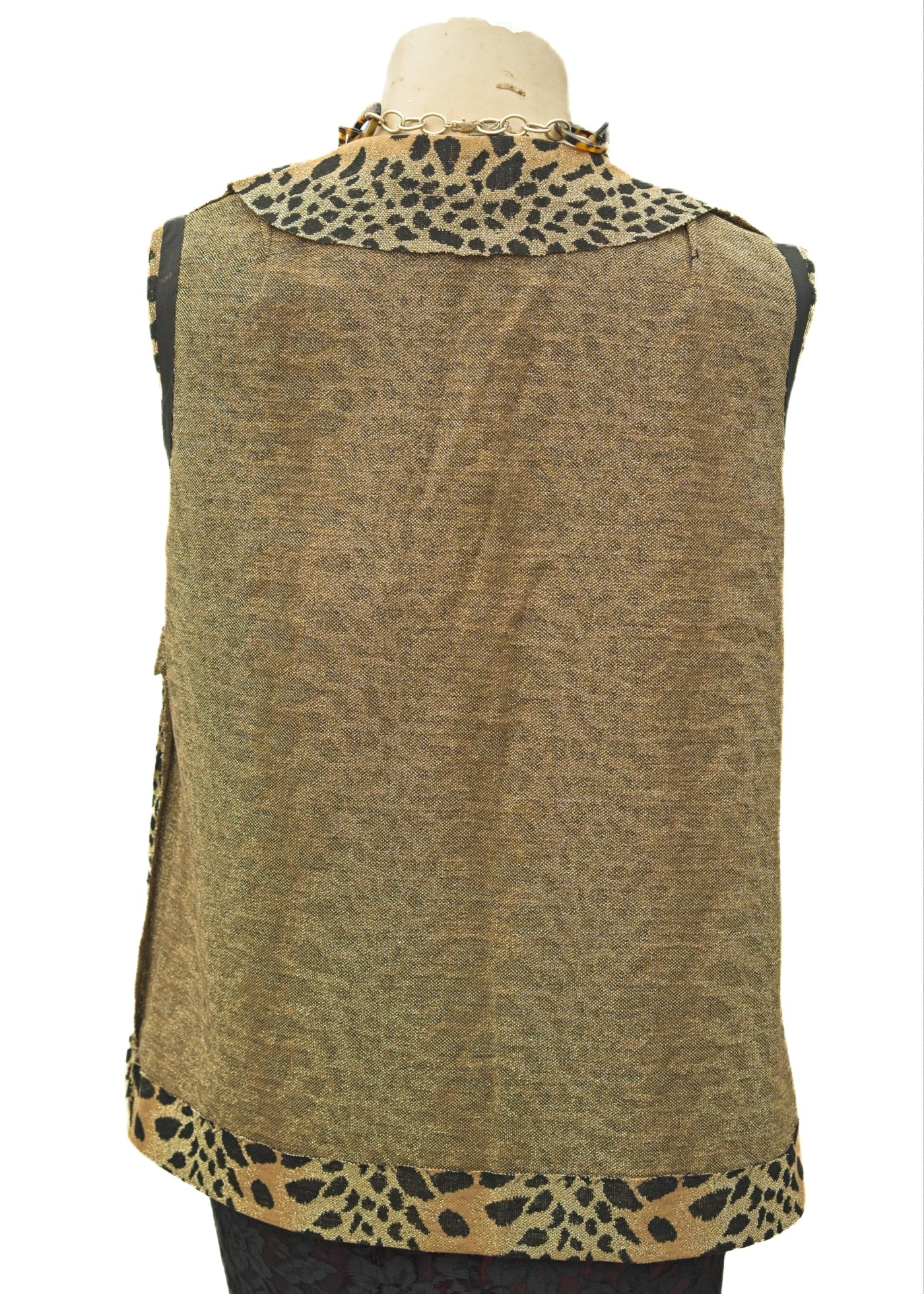 Vintage Glam Rock Gold Lurex Leopard Print Gilet • Handmade