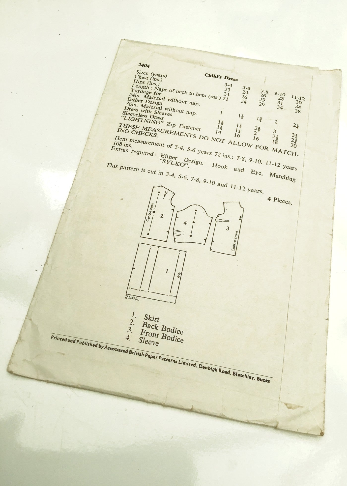 1960s Vintage LeRoy #2404 Dressmaking Pattern • Girl's Dress Age 5-6
