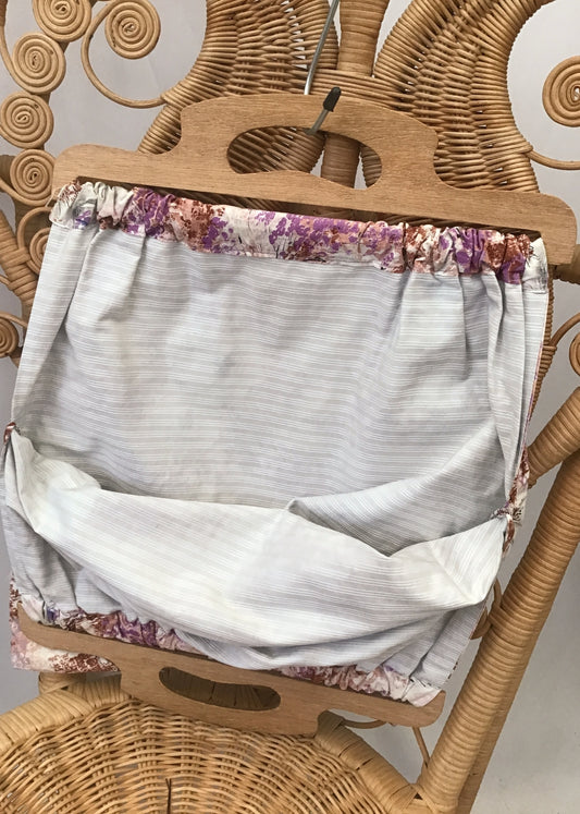 Vintage 70s Lilac Cotton Knitting Bag Yarn Bag • Wood Handles