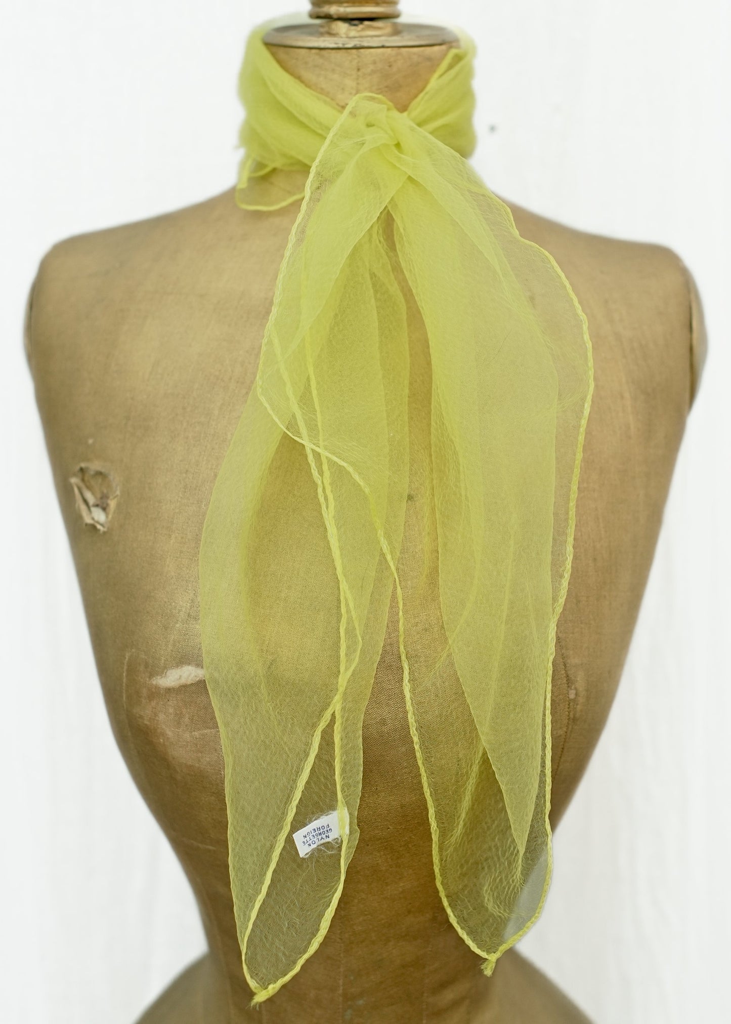 Lime Yellow Nylon Georgette Chiffon Neck Scarf • Rockabilly • Deadstock