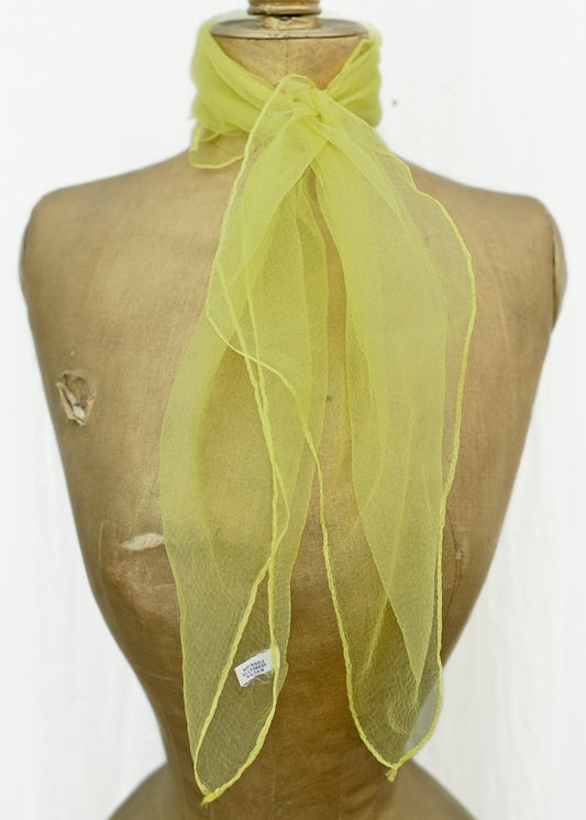 Lime Yellow Nylon Georgette Chiffon Neck Scarf • Rockabilly • Deadstock