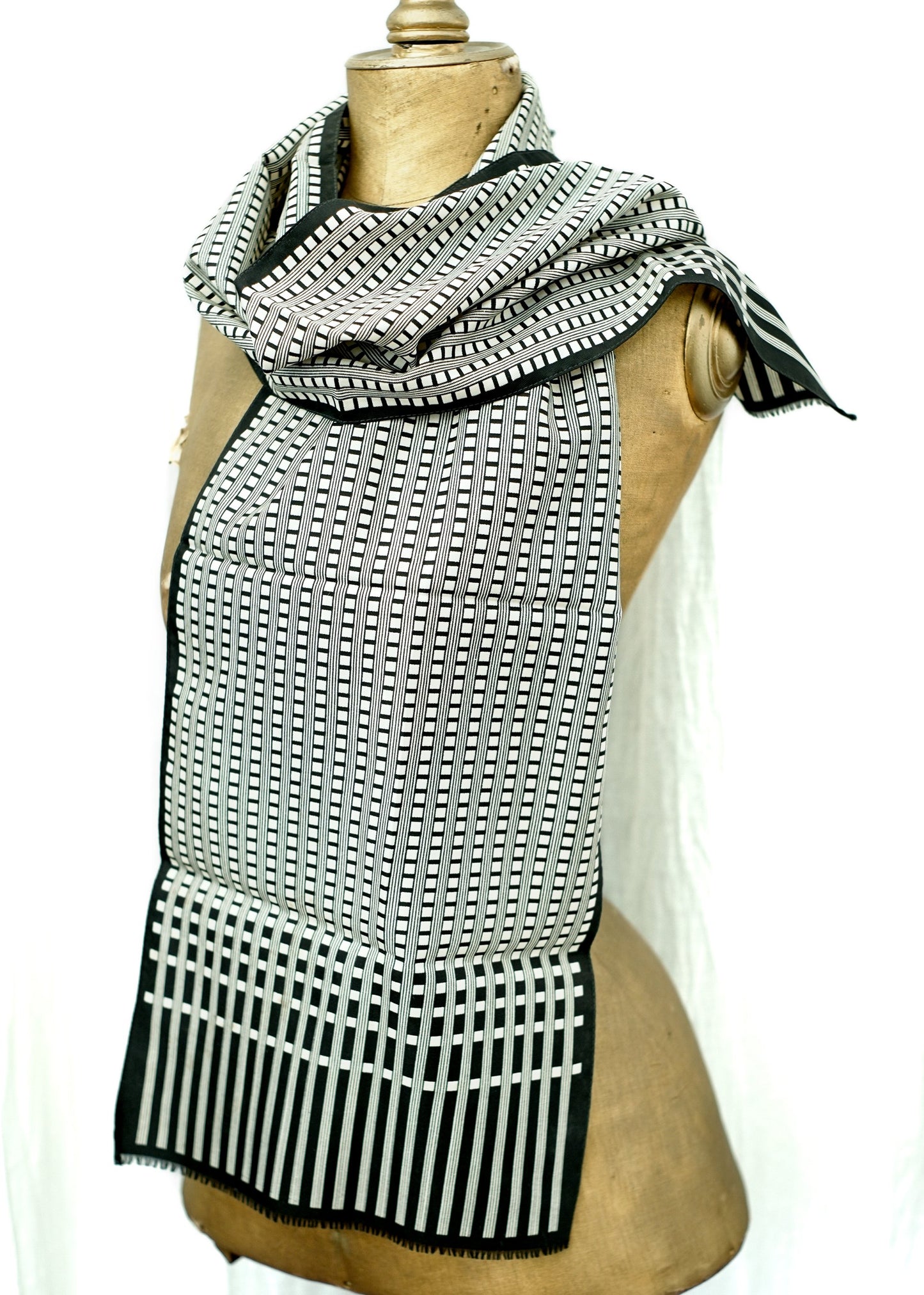 Vintage 70s Long Black and White Scarf • St Michael