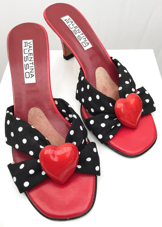 Preloved Valentina Russo Love Heart Mules Shoes • Rockabilly • size 8