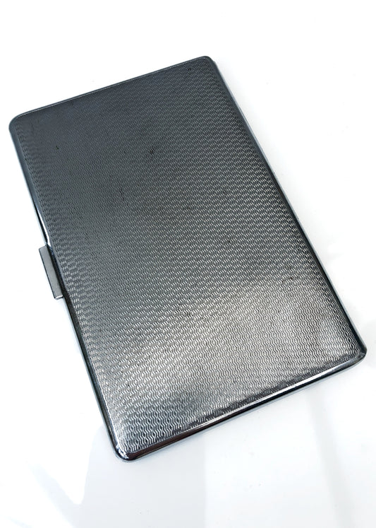 Vintage 30s Machine Turned Silver Tone Cigarette Case