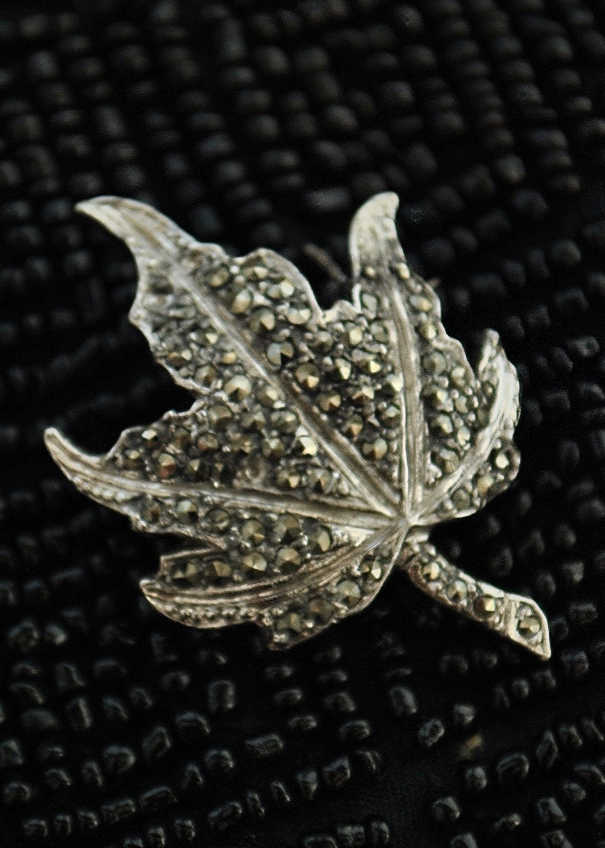 Vintage Silver Marcasite Maple Leaf Brooch Pin