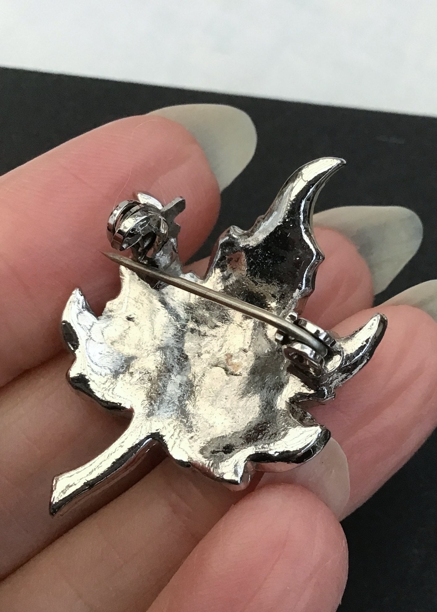Vintage Silver Marcasite Maple Leaf Brooch Pin