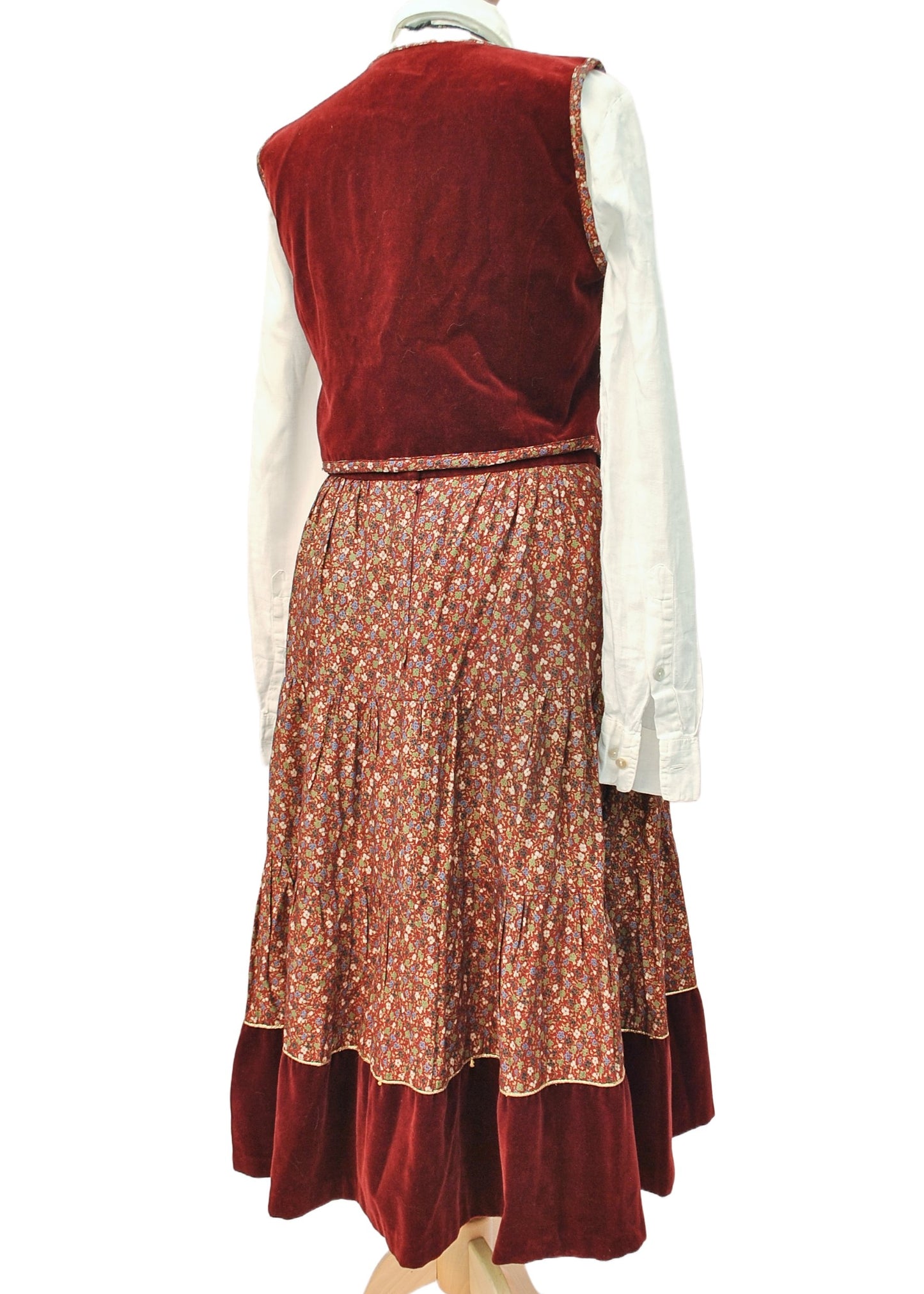 Vintage 70s Burgundy Ditsy Floral Skirt and Vest Set • Marion Donaldson